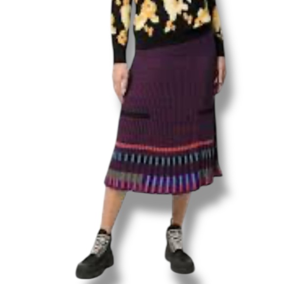 Kenzo Purple Striped Lurex Rib Knit Midi Skirt Size Large